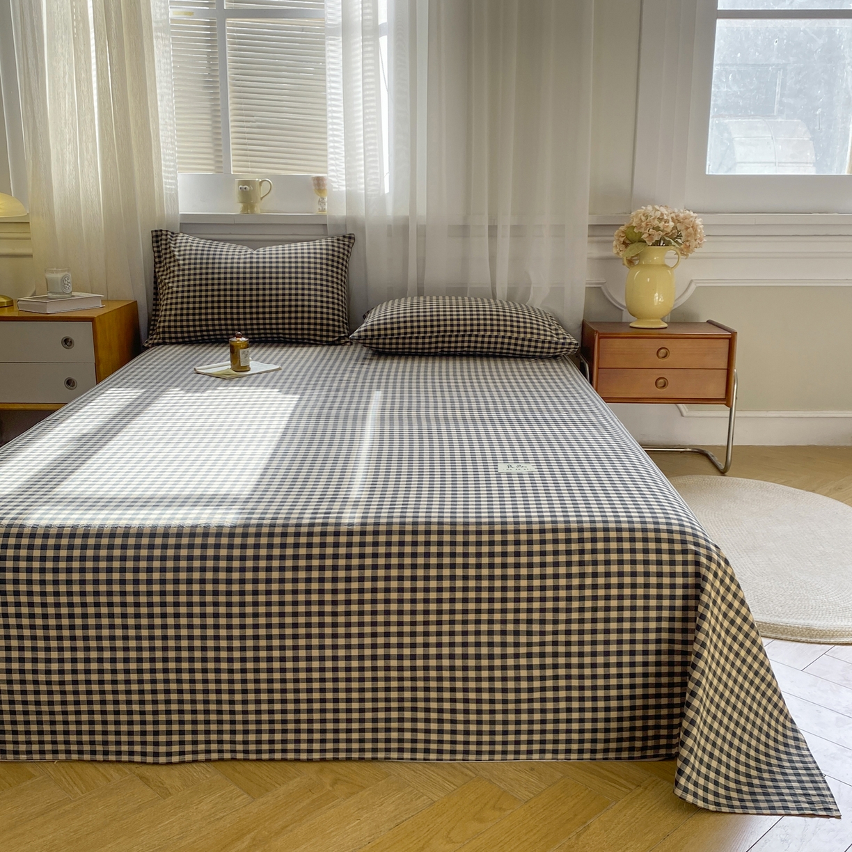 91家纺网 家纺一手货源 找家纺 恋人优选 2026新款全棉纯棉色织床单单床单床单单件 素格-绿