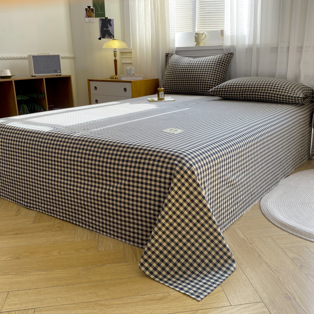 91家纺网 家纺一手货源 找家纺 恋人优选 2026新款全棉纯棉色织床单单床单床单单件 素格-绿