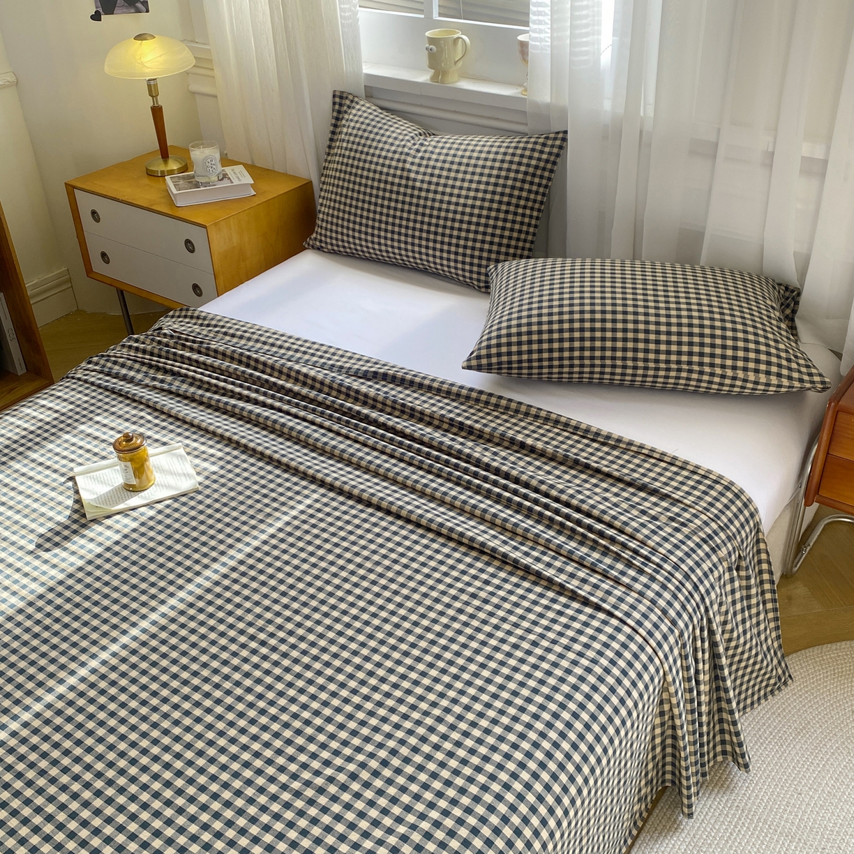 91家纺网 家纺一手货源 找家纺 恋人优选 2026新款全棉纯棉色织床单单床单床单单件 素格-绿