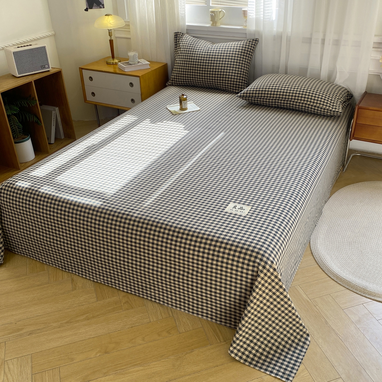 91家纺网 家纺一手货源 找家纺 恋人优选 2026新款全棉纯棉色织床单单床单床单单件 素格-绿