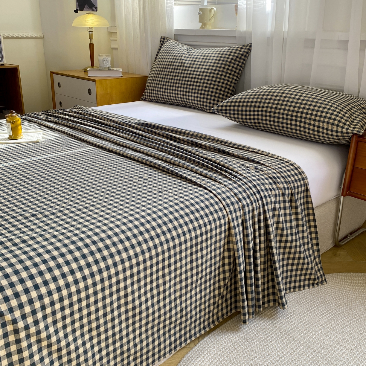 91家纺网 家纺一手货源 找家纺 恋人优选 2026新款全棉纯棉色织床单单床单床单单件 素格-绿