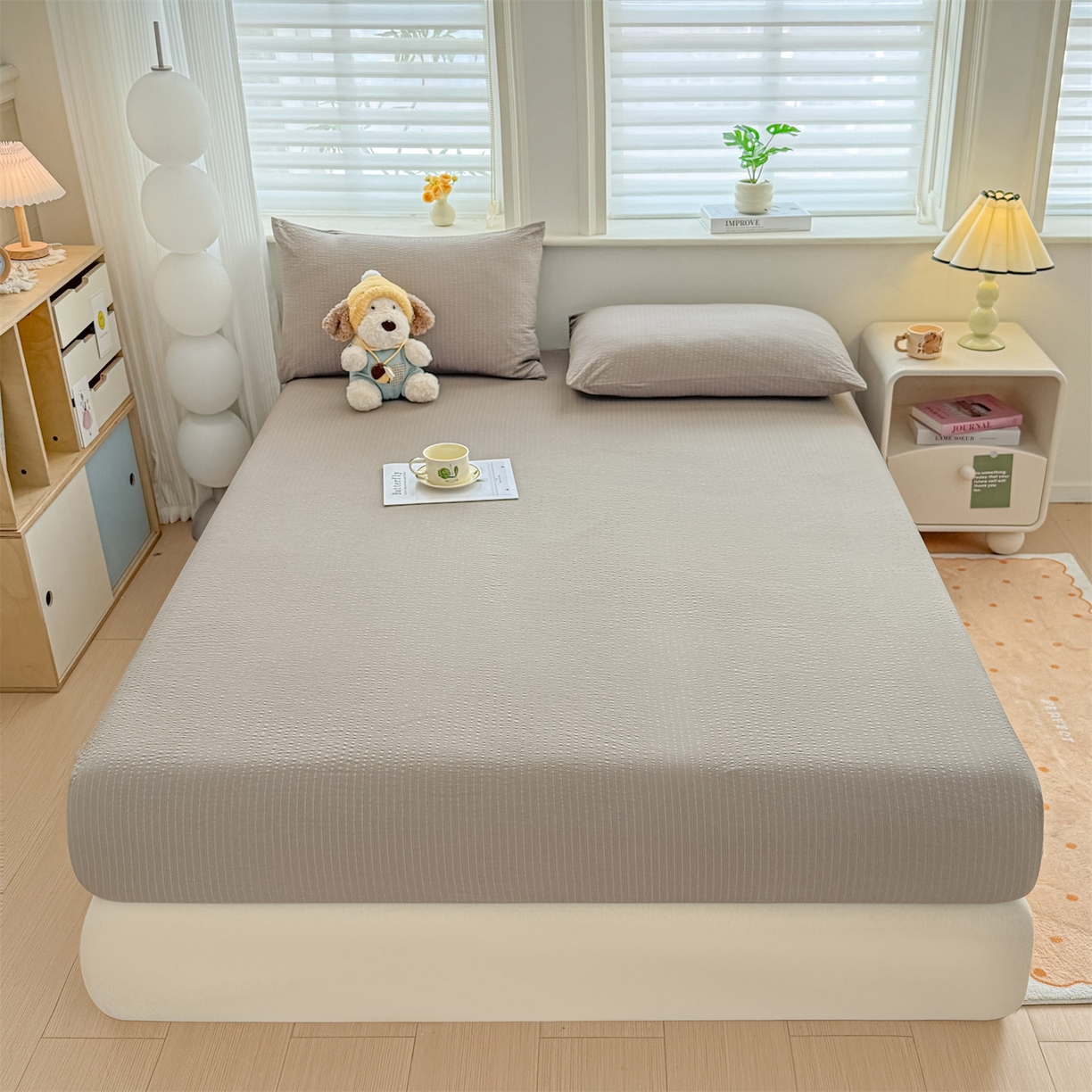 91家纺网 家纺一手货源 找家纺 优眠坊 2026春夏新款泡芙纱印花单床笠 床笠单件 陨石灰-单层