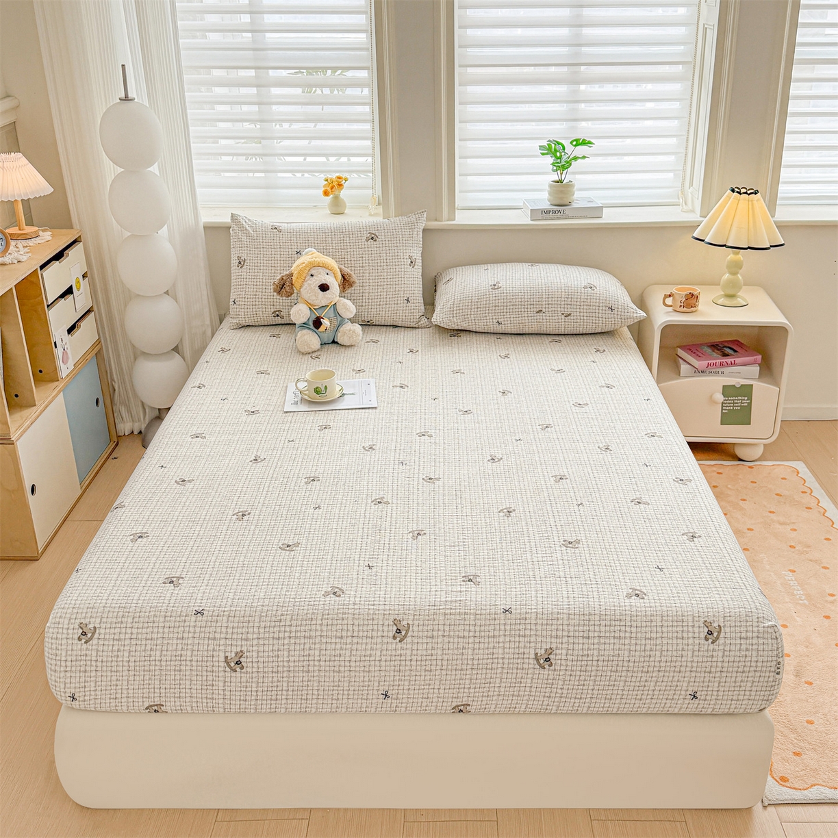 91家纺网 家纺一手货源 找家纺 优眠坊 2026春夏新款泡芙纱印花单床笠 床笠单件 织纹木马-单层