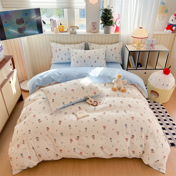 91家纺网 家纺一手货源 找家纺 鑫佳居 2026新款古法仿棉小清新印花单被套 童趣甜日