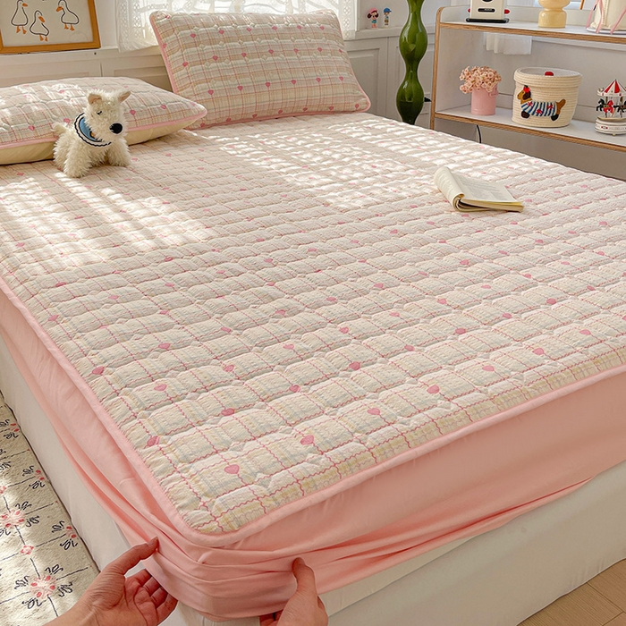 小桃姐家纺 2026新款泡芙夹棉单床笠床笠单件 甜心波浪格