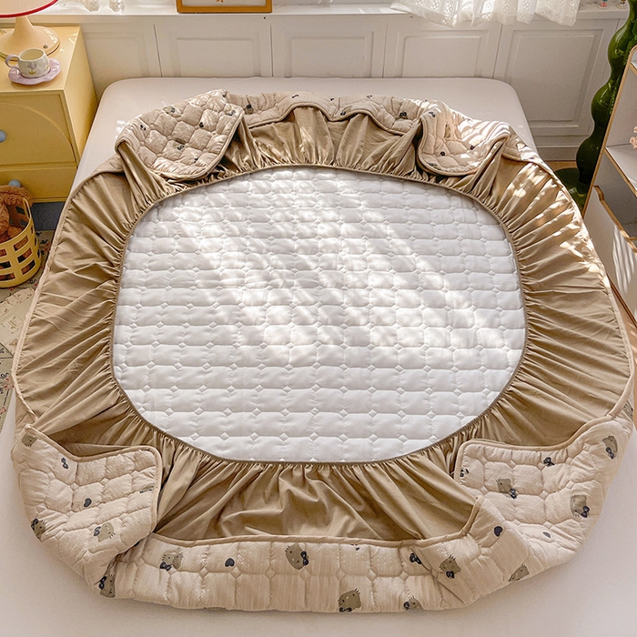 91家纺网 家纺一手货源 找家纺 小桃姐家纺 2026新款泡芙夹棉单床笠床笠单件 奶咖Kitty