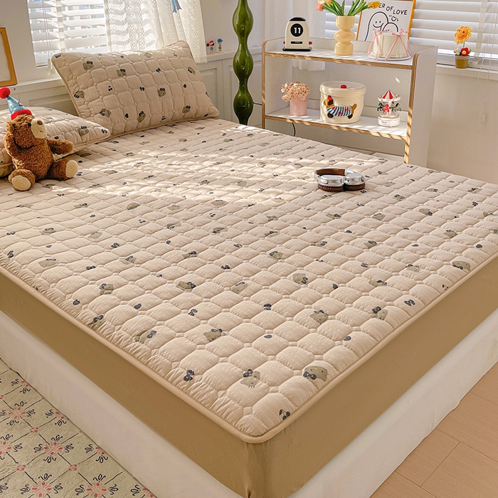 91家纺网 家纺一手货源 找家纺 小桃姐家纺 2026新款泡芙夹棉单床笠床笠单件 奶咖Kitty