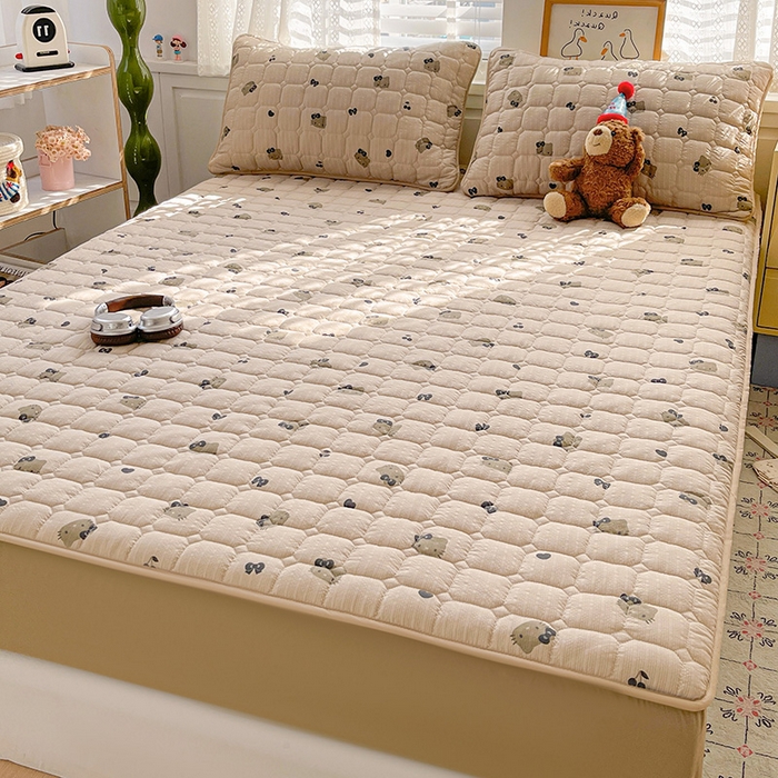 91家纺网 家纺一手货源 找家纺 小桃姐家纺 2026新款泡芙夹棉单床笠床笠单件 奶咖Kitty