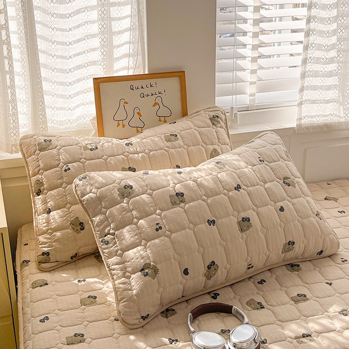 91家纺网 家纺一手货源 找家纺 小桃姐家纺 2026新款泡芙夹棉单床笠床笠单件 奶咖Kitty