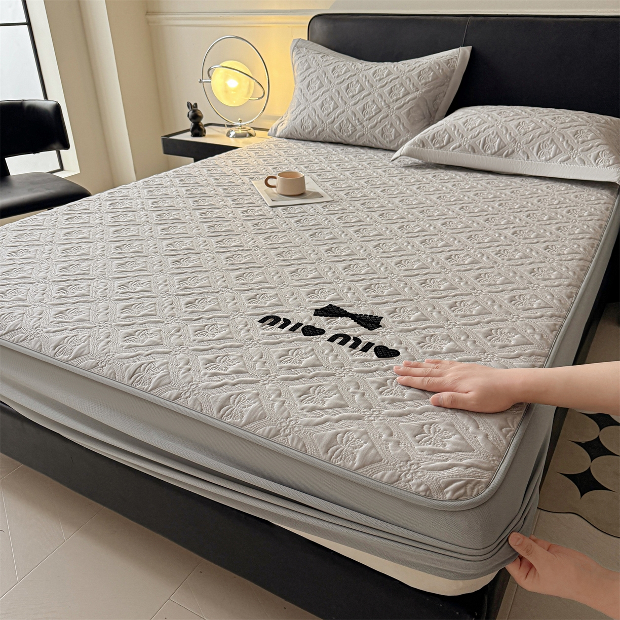 织雅漫 21026春夏新款绣花凉席席子-床笠款 蝶韵 冰浅灰-床笠款