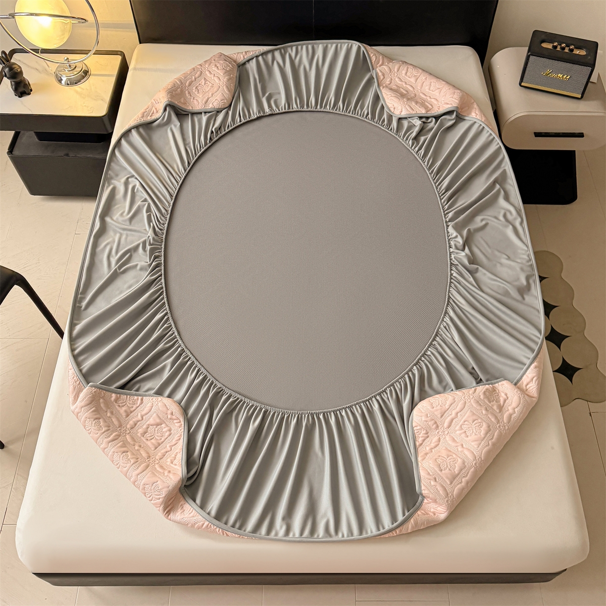 91家纺网 家纺一手货源 找家纺 织雅漫 21026春夏新款绣花凉席席子-床笠款 蝶韵 冰云粉-床笠款