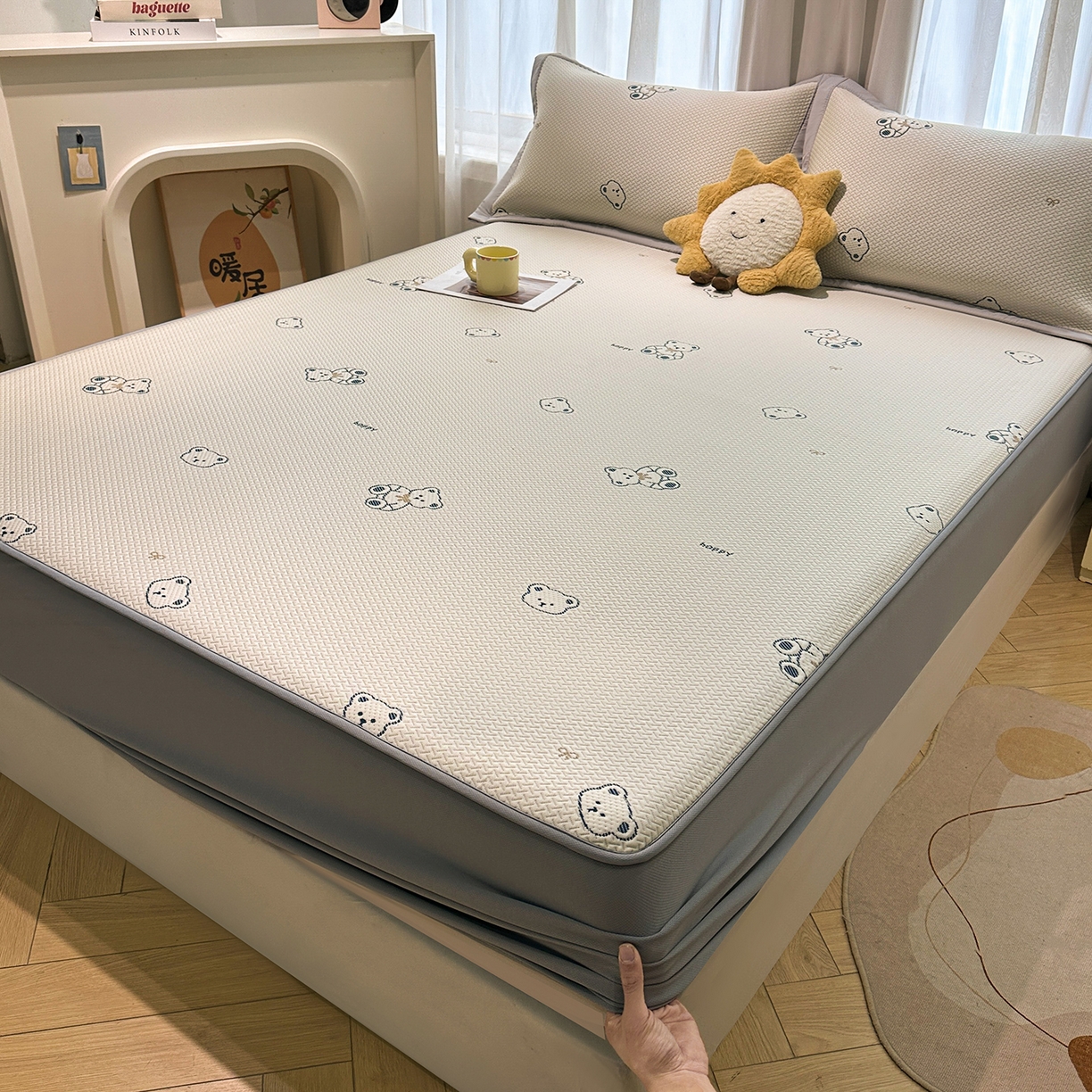 91家纺网 家纺一手货源 找家纺 （总）织雅漫 2026春夏新款卡通乙纶冰豆豆凉席席子-床笠款