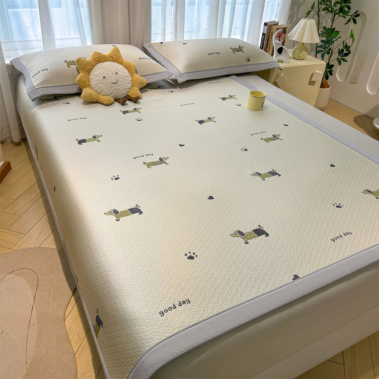 91家纺网 家纺一手货源 找家纺 （总）织雅漫 2026新款卡通实拍小红书爆款凉豆豆凉席100%PE 乙纶凉感可水洗床席席子