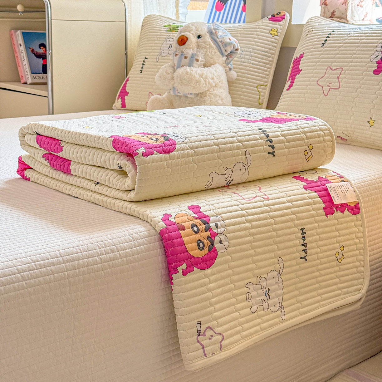 雅萱家纺 2026新款A面全棉卡通印花蜡笔小新单床盖床盖单件床盖三件套 恐龙小新