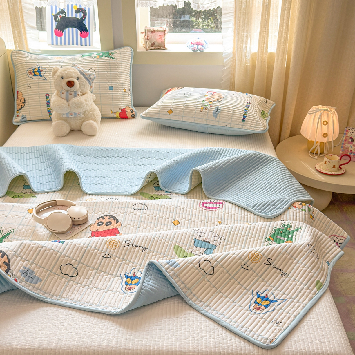 91家纺网 家纺一手货源 找家纺 雅萱家纺 2026新款A面全棉卡通印花蜡笔小新单床盖床盖单件床盖三件套 元气小新