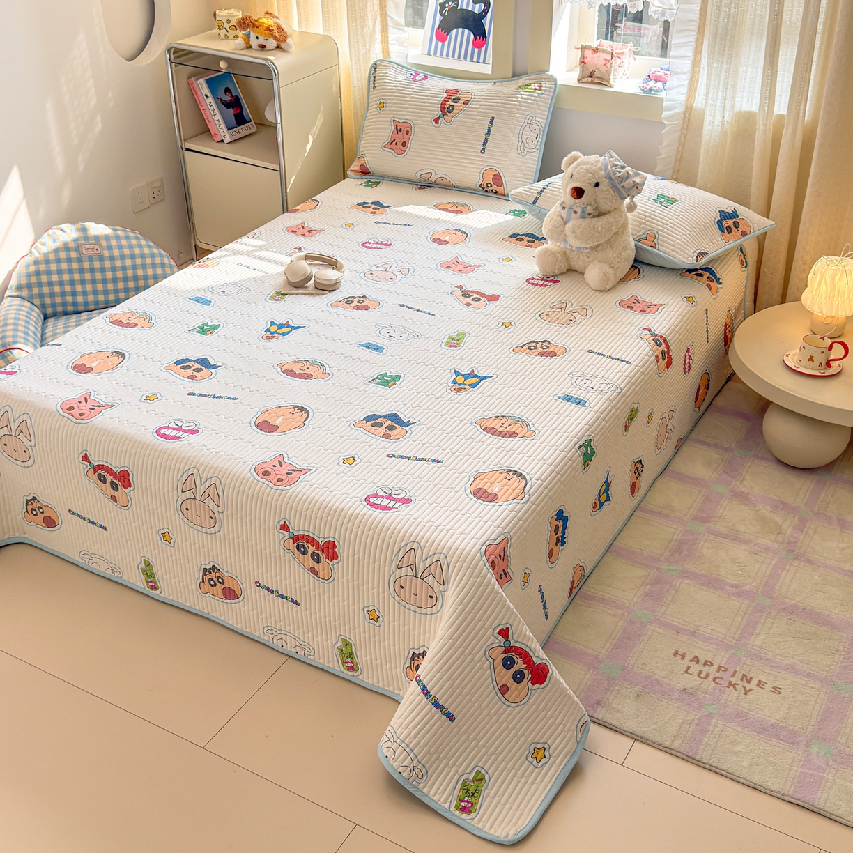 91家纺网 家纺一手货源 找家纺 雅萱家纺 2026新款A面全棉卡通印花蜡笔小新单床盖床盖单件床盖三件套 小新的朋友