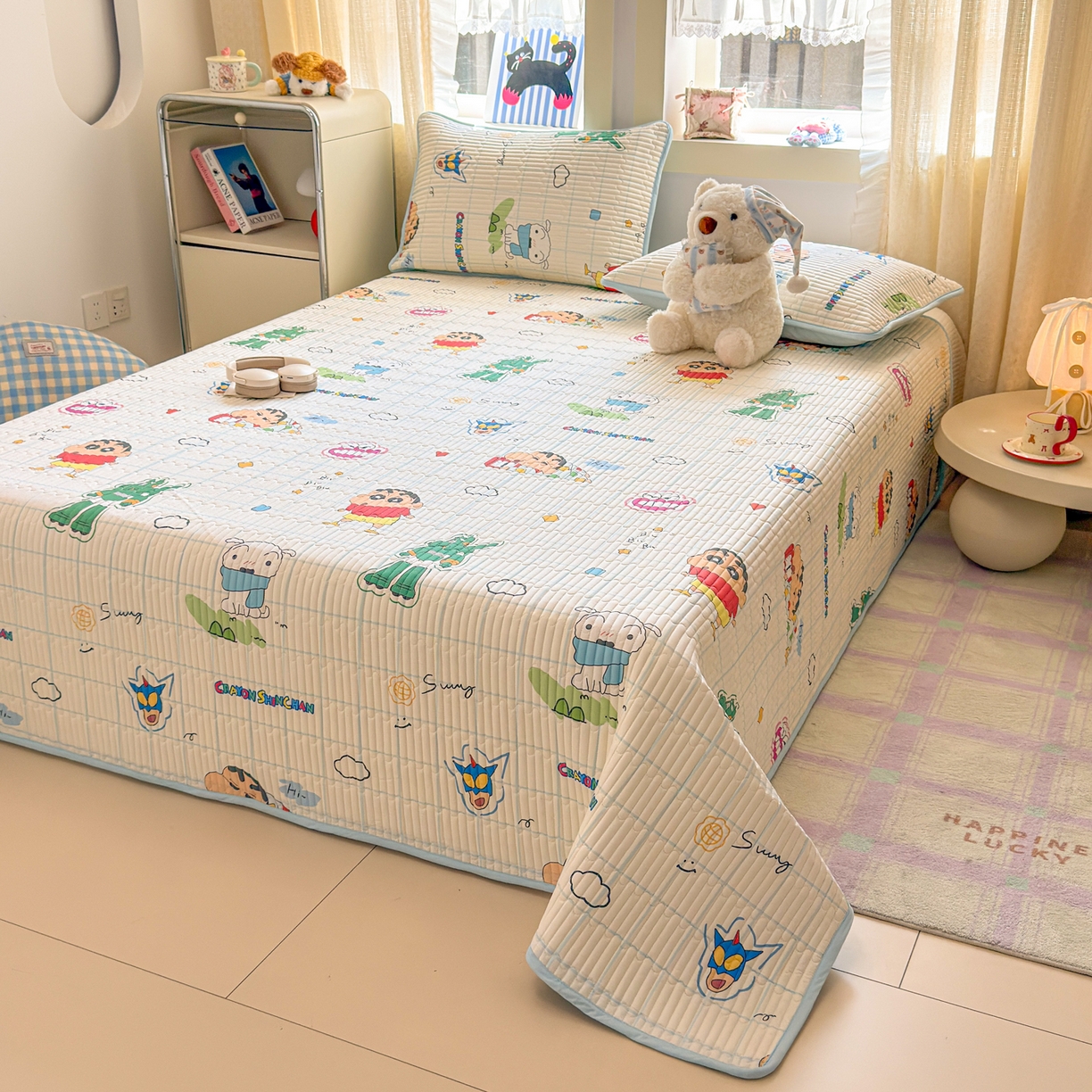 91家纺网 家纺一手货源 找家纺 雅萱家纺 2026新款A面全棉卡通印花蜡笔小新单床盖床盖单件床盖三件套 元气小新