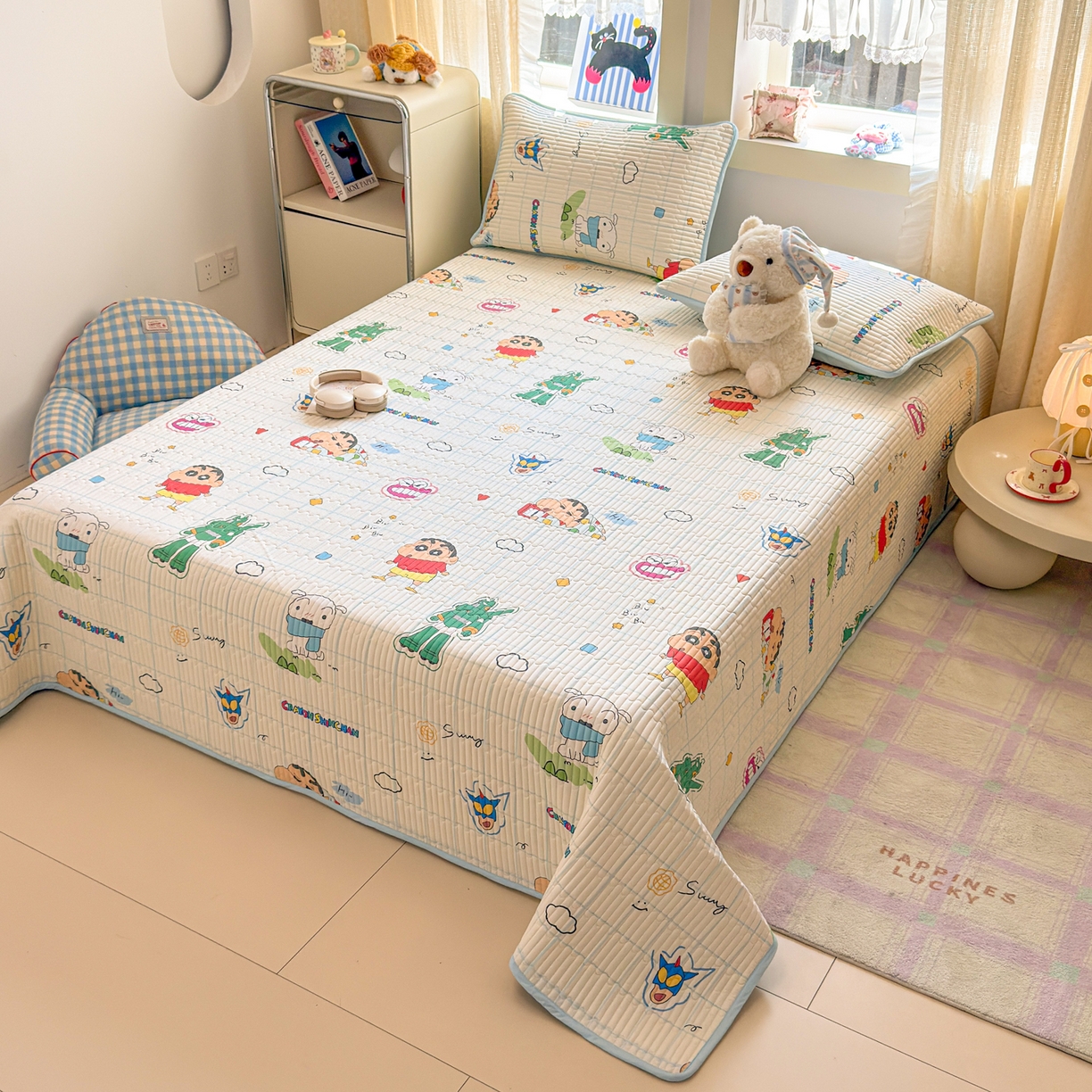 91家纺网 家纺一手货源 找家纺 雅萱家纺 2026新款A面全棉卡通印花蜡笔小新单床盖床盖单件床盖三件套 元气小新