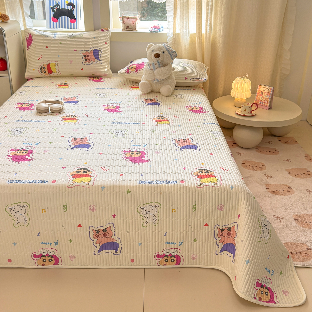 91家纺网 家纺一手货源 找家纺 雅萱家纺 2026新款A面全棉卡通印花蜡笔小新单床盖床盖单件床盖三件套 调皮小新