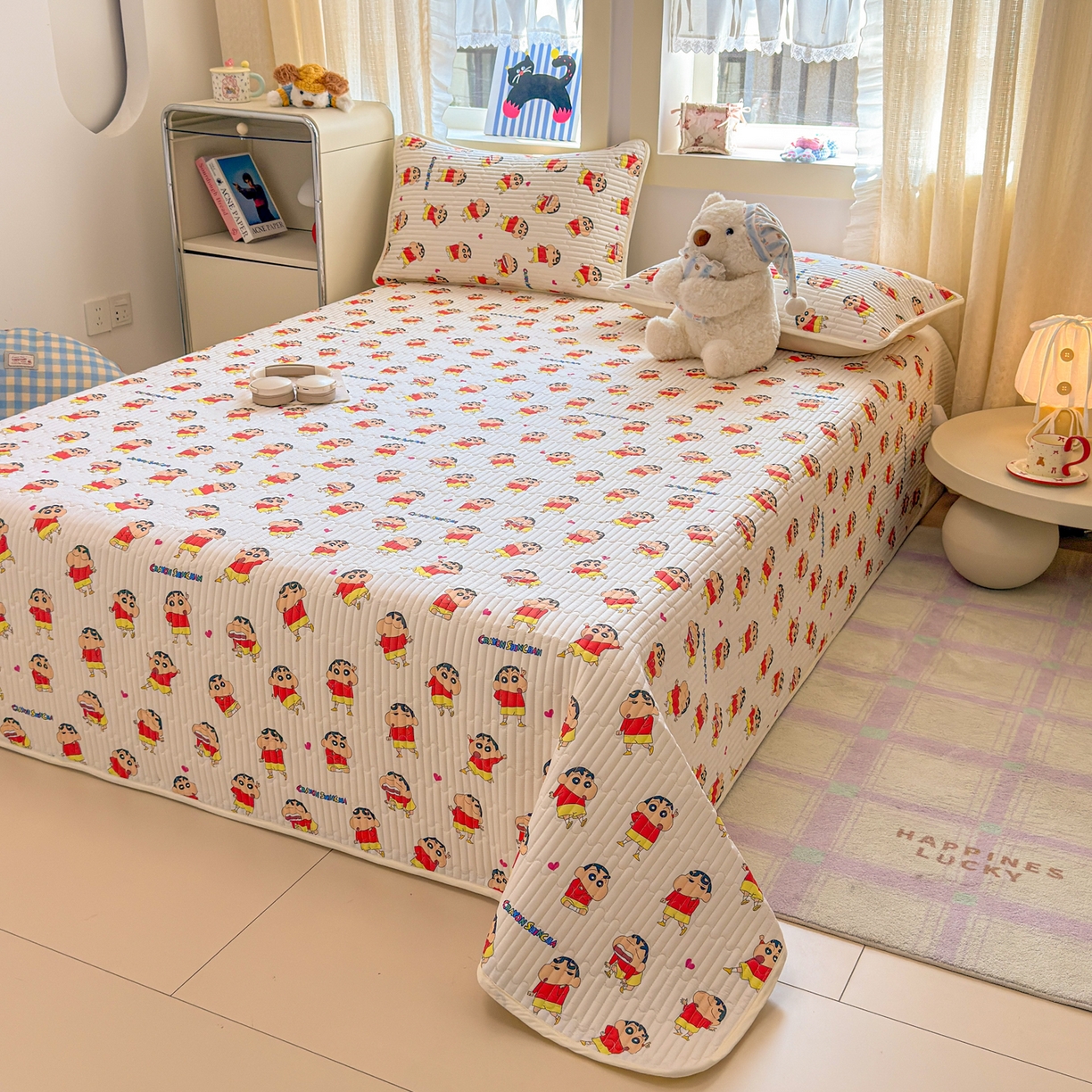 91家纺网 家纺一手货源 找家纺 雅萱家纺 2026新款A面全棉卡通印花蜡笔小新单床盖床盖单件床盖三件套 多变小新