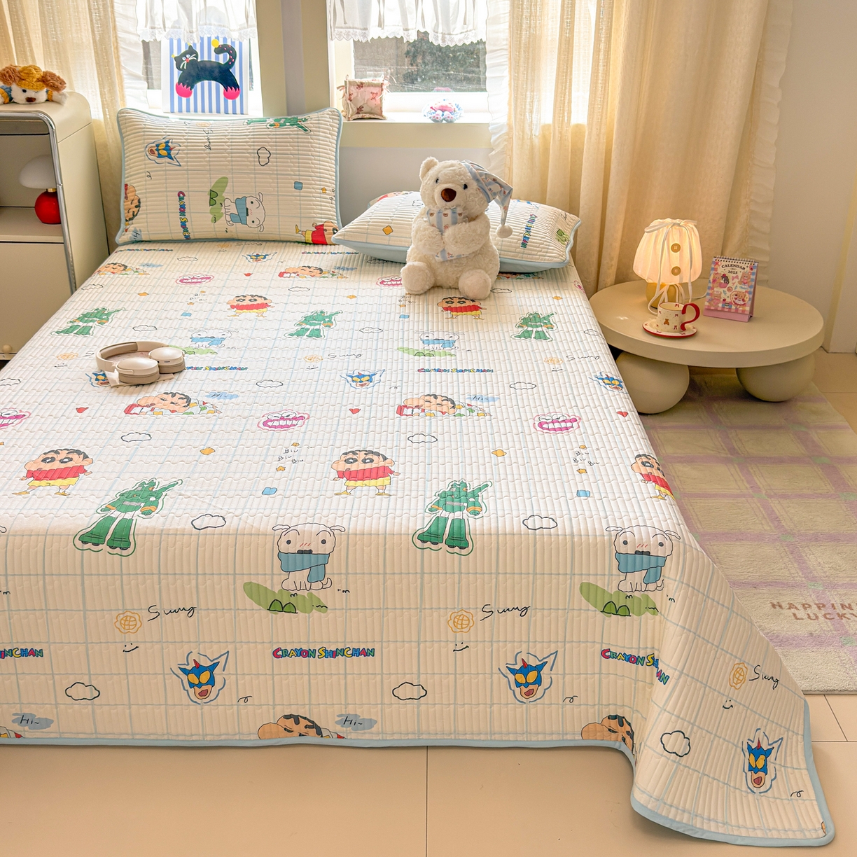 91家纺网 家纺一手货源 找家纺 雅萱家纺 2026新款A面全棉卡通印花蜡笔小新单床盖床盖单件床盖三件套 元气小新