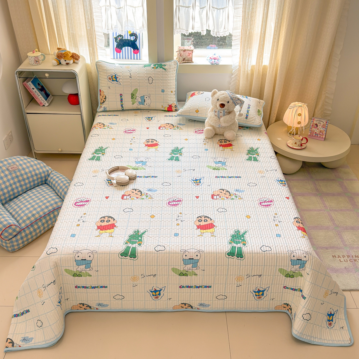 91家纺网 家纺一手货源 找家纺 雅萱家纺 2026新款A面全棉卡通印花蜡笔小新单床盖床盖单件床盖三件套 元气小新