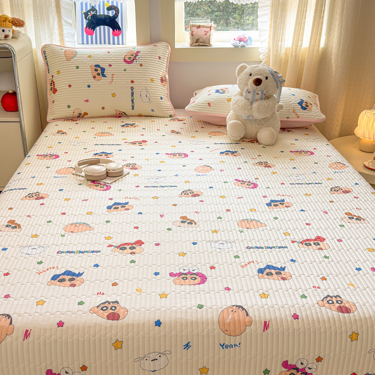 91家纺网 家纺一手货源 找家纺 雅萱家纺 2026新款A面全棉卡通印花蜡笔小新单床盖床盖单件床盖三件套 星星小新