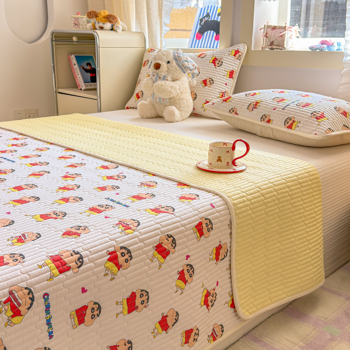 91家纺网 家纺一手货源 找家纺 雅萱家纺 2026新款A面全棉卡通印花蜡笔小新单床盖床盖单件床盖三件套 多变小新