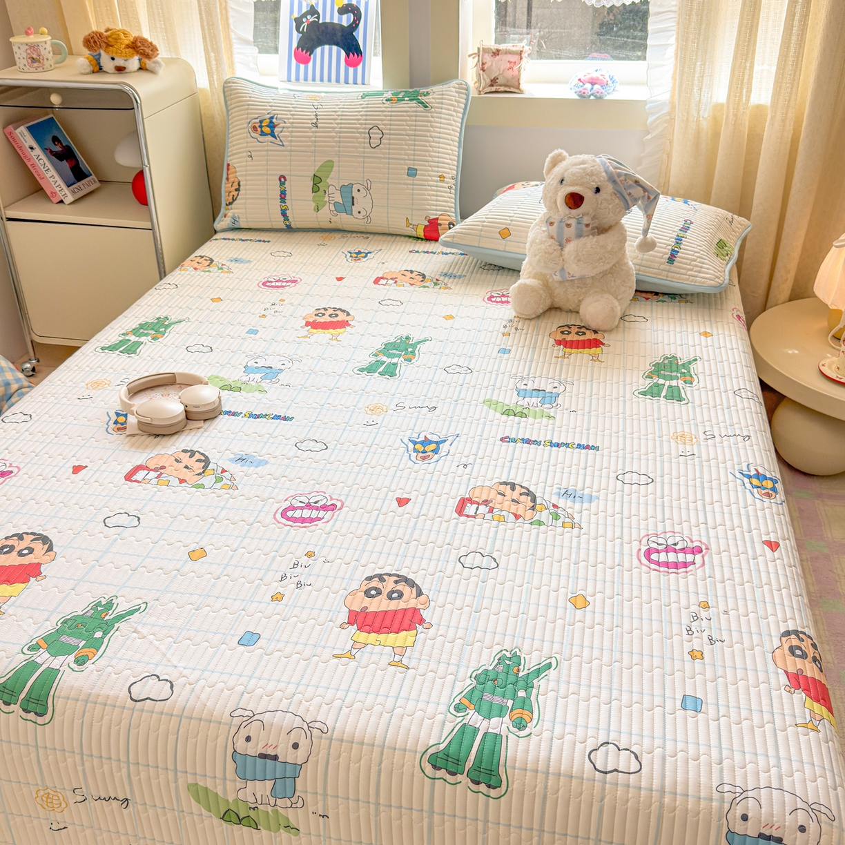 91家纺网 家纺一手货源 找家纺 雅萱家纺 2026新款A面全棉卡通印花蜡笔小新单床盖床盖单件床盖三件套 元气小新