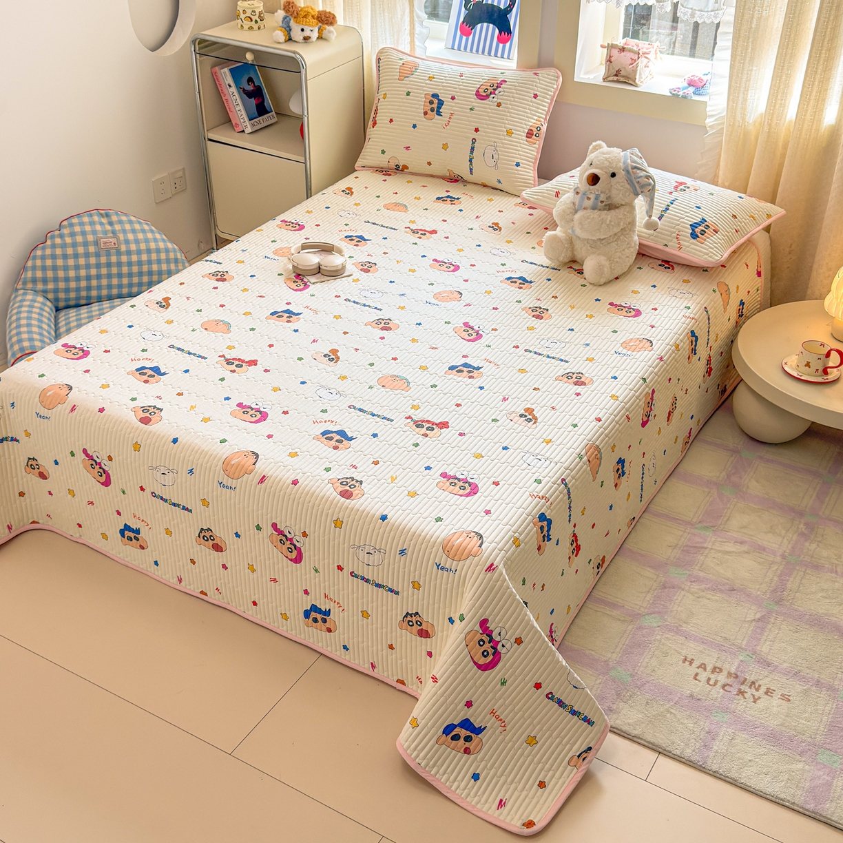 91家纺网 家纺一手货源 找家纺 雅萱家纺 2026新款A面全棉卡通印花蜡笔小新单床盖床盖单件床盖三件套 星星小新