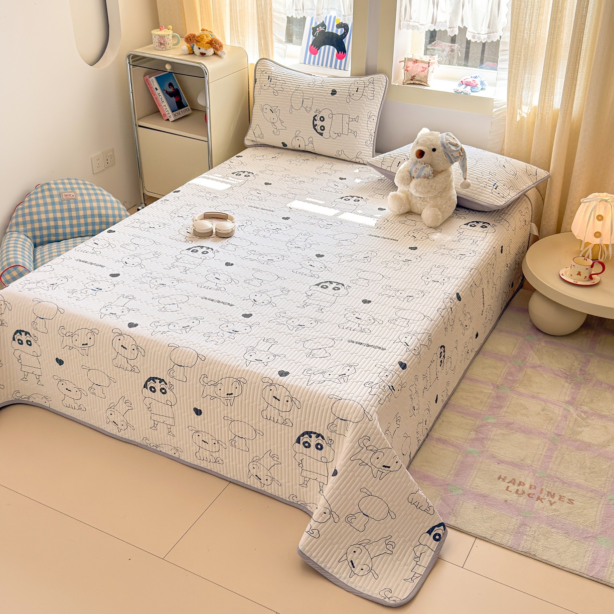 91家纺网 家纺一手货源 找家纺 雅萱家纺 2026新款A面全棉卡通印花蜡笔小新单床盖床盖单件床盖三件套 素描小新