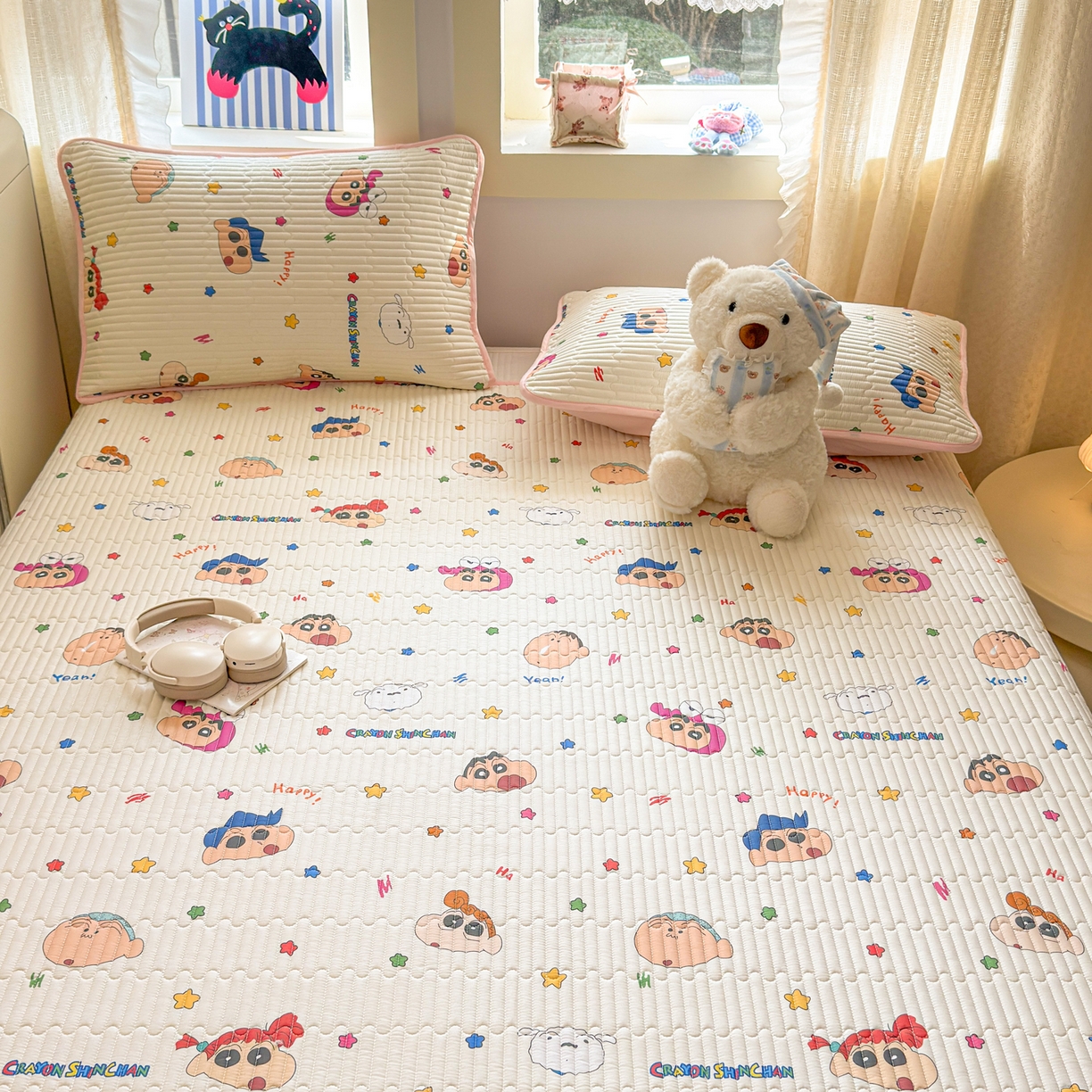 91家纺网 家纺一手货源 找家纺 雅萱家纺 2026新款A面全棉卡通印花蜡笔小新单床盖床盖单件床盖三件套 星星小新