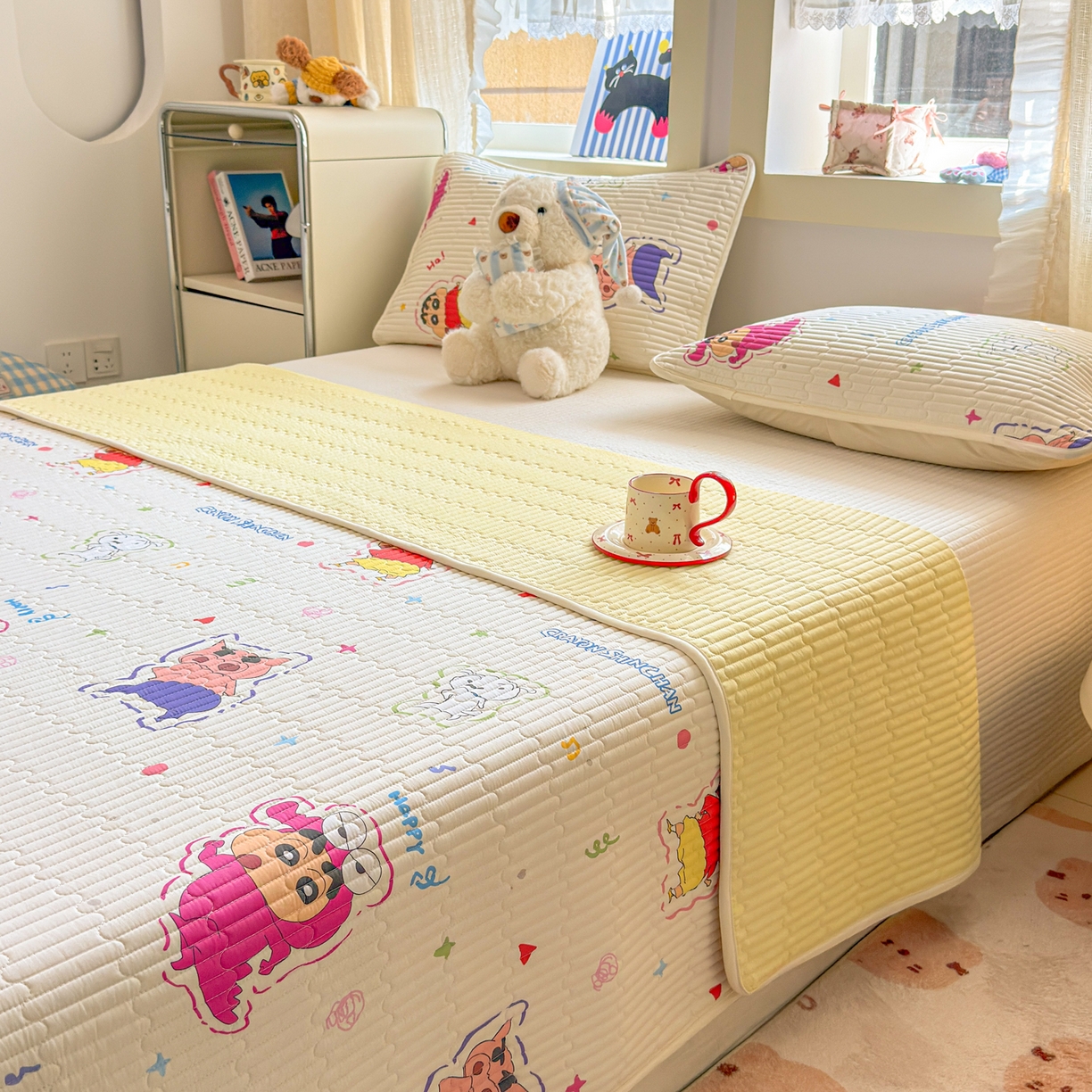 91家纺网 家纺一手货源 找家纺 雅萱家纺 2026新款A面全棉卡通印花蜡笔小新单床盖床盖单件床盖三件套 调皮小新