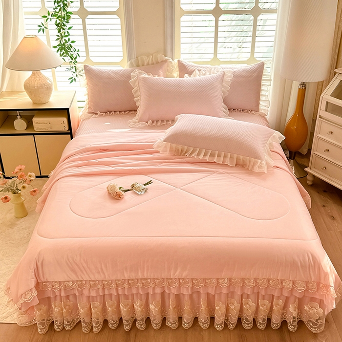 91家纺网 家纺一手货源 找家纺 （总）后庭寝室 2026新款豆豆席乳胶凉席夏被四件套-盛世花开系列