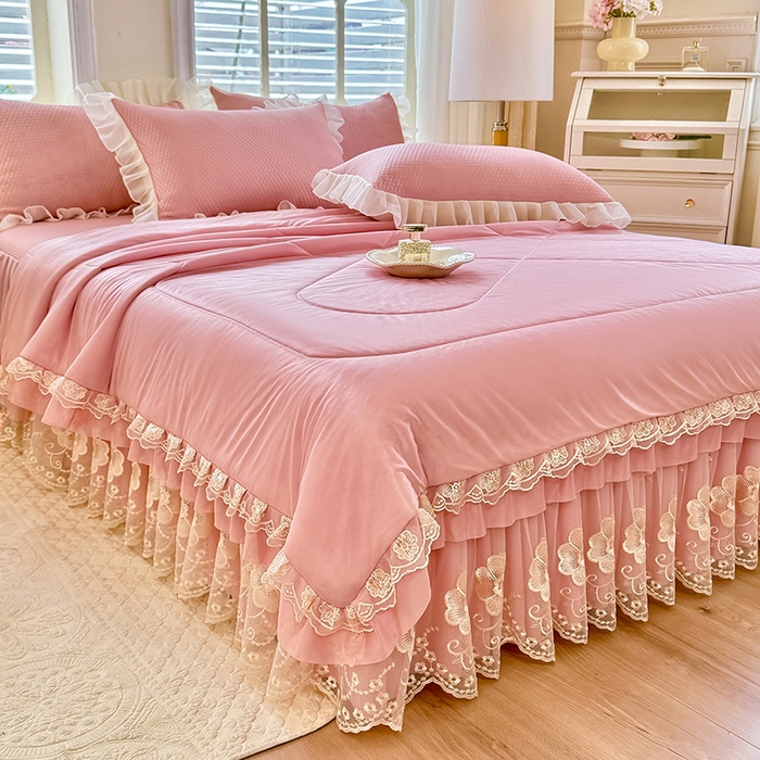 91家纺网 家纺一手货源 找家纺 后庭寝室 2026新款豆豆席乳胶凉席夏被四件套-盛世花开系列 盛世花开-粉色