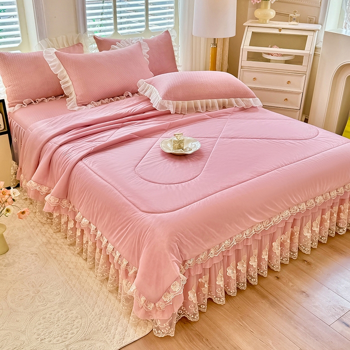 91家纺网 家纺一手货源 找家纺 后庭寝室 2026新款豆豆席乳胶凉席夏被四件套-盛世花开系列 盛世花开-粉色
