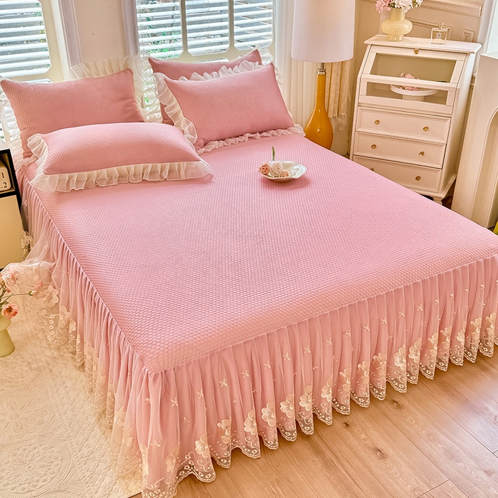 91家纺网 家纺一手货源 找家纺 后庭寝室 2026新款豆豆席乳胶凉席夏被四件套-盛世花开系列 盛世花开-粉色