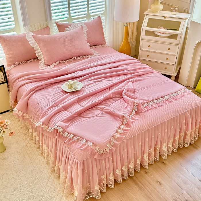 91家纺网 家纺一手货源 找家纺 后庭寝室 2026新款豆豆席乳胶凉席夏被四件套-盛世花开系列 盛世花开-粉色