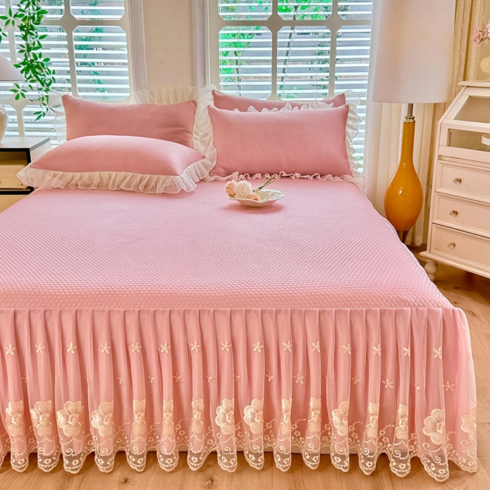 91家纺网 家纺一手货源 找家纺 后庭寝室 2026新款豆豆席乳胶凉席夏被四件套-盛世花开系列 盛世花开-粉色