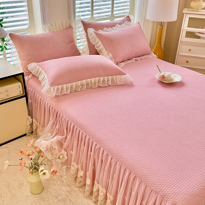 91家纺网 家纺一手货源 找家纺 后庭寝室 2026新款豆豆席乳胶凉席夏被四件套-盛世花开系列 盛世花开-粉色