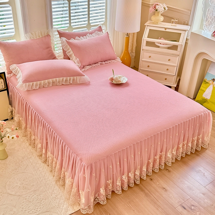 91家纺网 家纺一手货源 找家纺 后庭寝室 2026新款豆豆席乳胶凉席夏被四件套-盛世花开系列 盛世花开-粉色