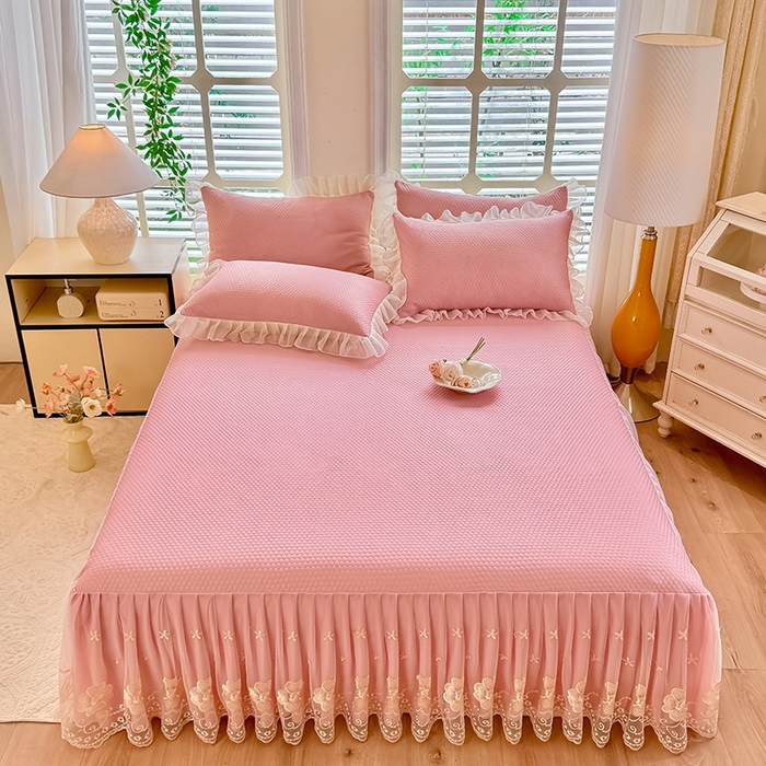 91家纺网 家纺一手货源 找家纺 后庭寝室 2026新款豆豆席乳胶凉席夏被四件套-盛世花开系列 盛世花开-粉色