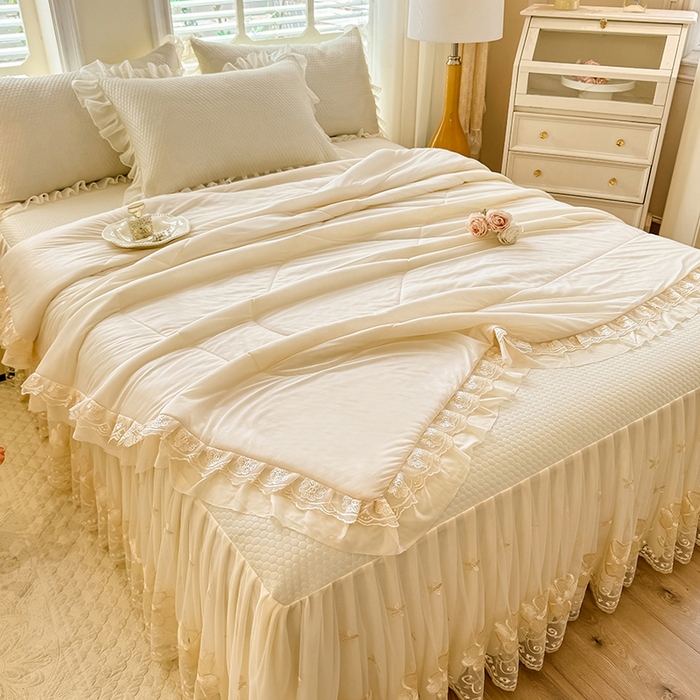 91家纺网 家纺一手货源 找家纺 后庭寝室 2026新款豆豆席乳胶凉席夏被四件套-盛世花开系列 盛世花开-米色