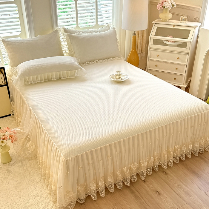 91家纺网 家纺一手货源 找家纺 后庭寝室 2026新款豆豆席乳胶凉席夏被四件套-盛世花开系列 盛世花开-米色