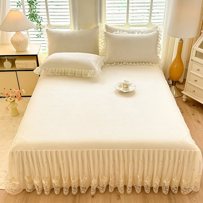 91家纺网 家纺一手货源 找家纺 后庭寝室 2026新款豆豆席乳胶凉席夏被四件套-盛世花开系列 盛世花开-米色