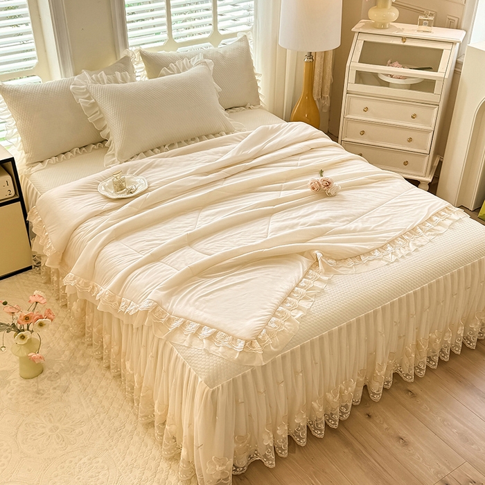 91家纺网 家纺一手货源 找家纺 后庭寝室 2026新款豆豆席乳胶凉席夏被四件套-盛世花开系列 盛世花开-米色