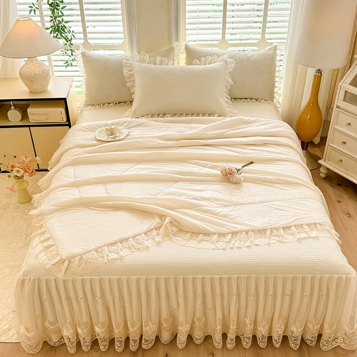 91家纺网 家纺一手货源 找家纺 后庭寝室 2026新款豆豆席乳胶凉席夏被四件套-盛世花开系列 盛世花开-米色