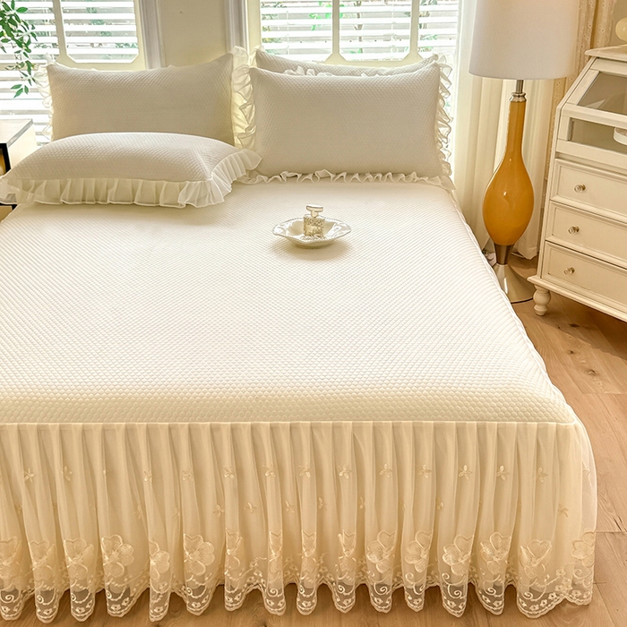 91家纺网 家纺一手货源 找家纺 后庭寝室 2026新款豆豆席乳胶凉席夏被四件套-盛世花开系列 盛世花开-米色