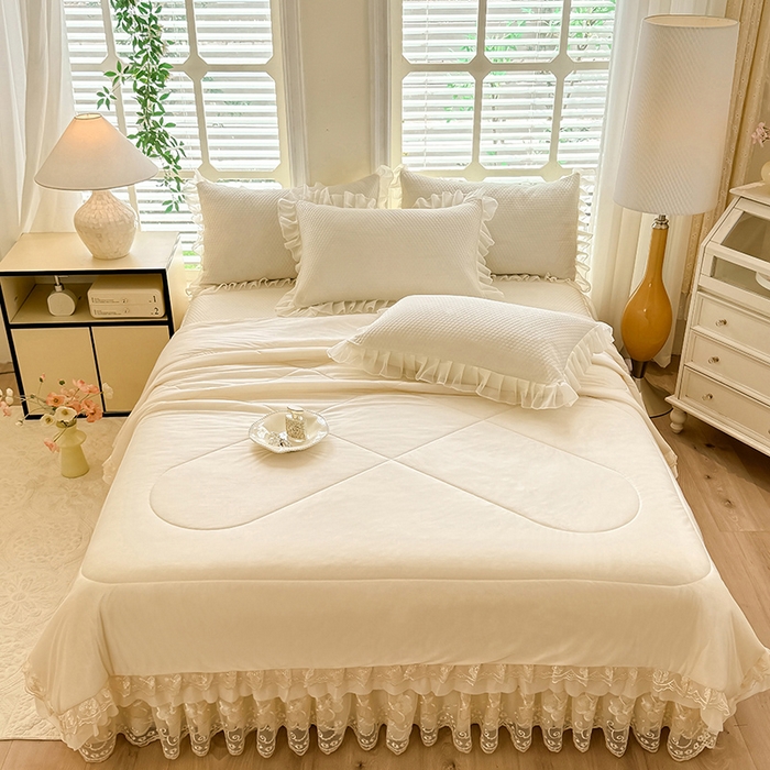 91家纺网 家纺一手货源 找家纺 后庭寝室 2026新款豆豆席乳胶凉席夏被四件套-盛世花开系列 盛世花开-米色