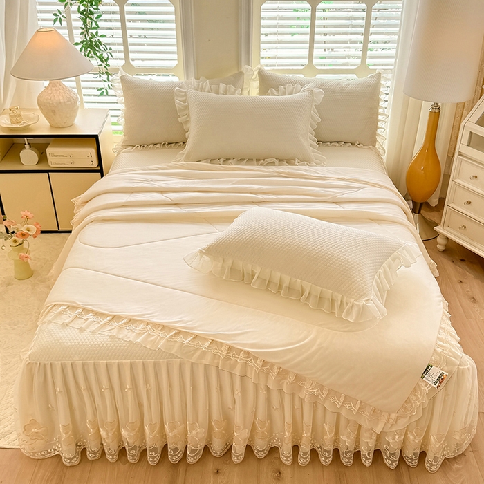 91家纺网 家纺一手货源 找家纺 后庭寝室 2026新款豆豆席乳胶凉席夏被四件套-盛世花开系列 盛世花开-米色